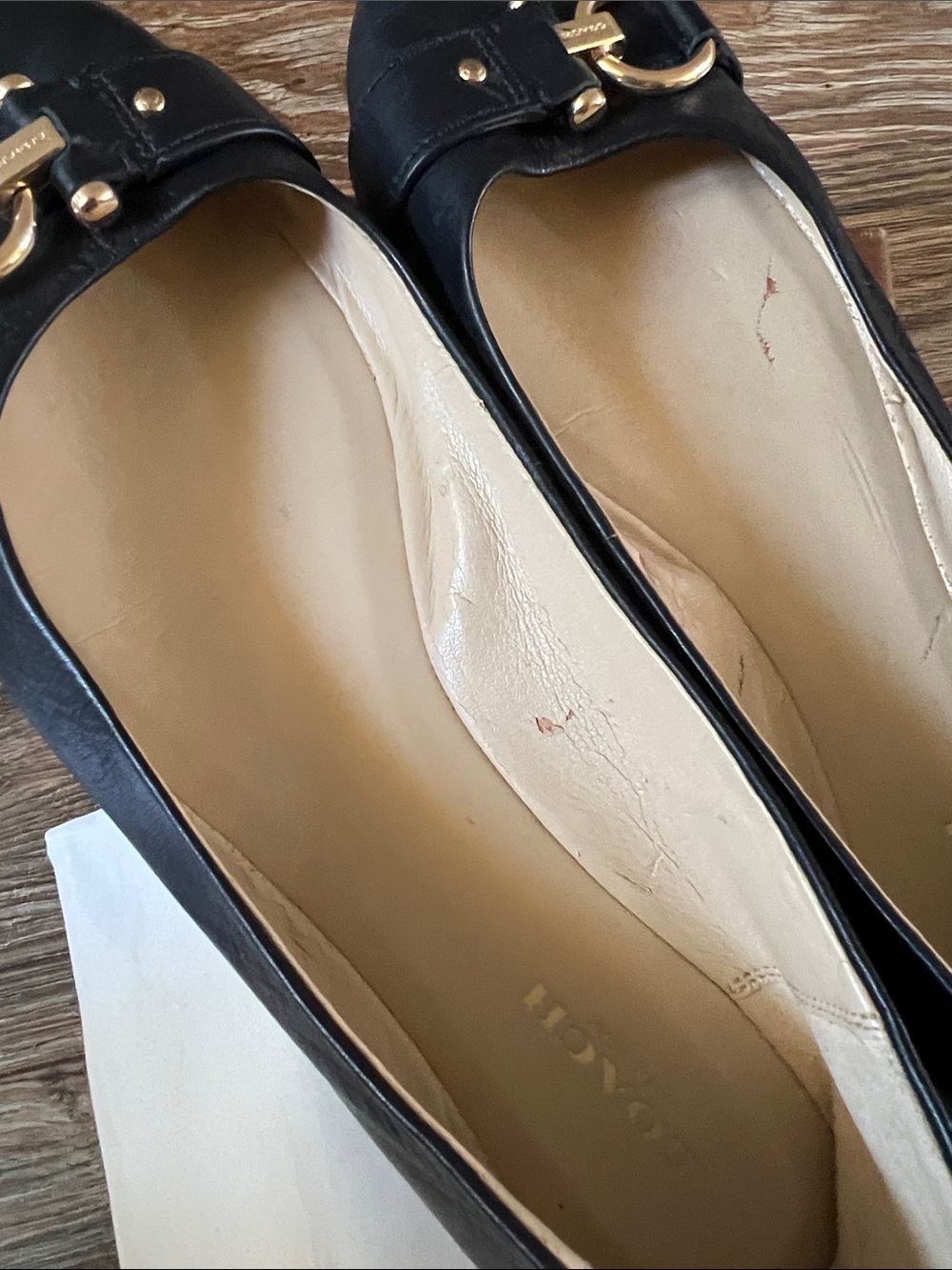 Coach Black Leather Flats with Gold Horsebit Accent - Picture 2 of 5